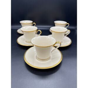 Lenox China Eternal Cream with Gold Trim Set of 5 Cups & Saucers USA